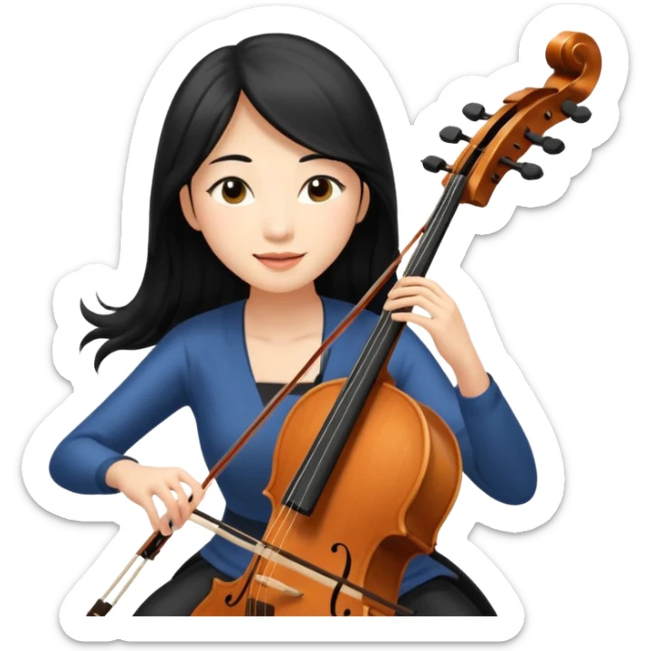 asian woman with black long hair and long eyelashes playing cello sticker