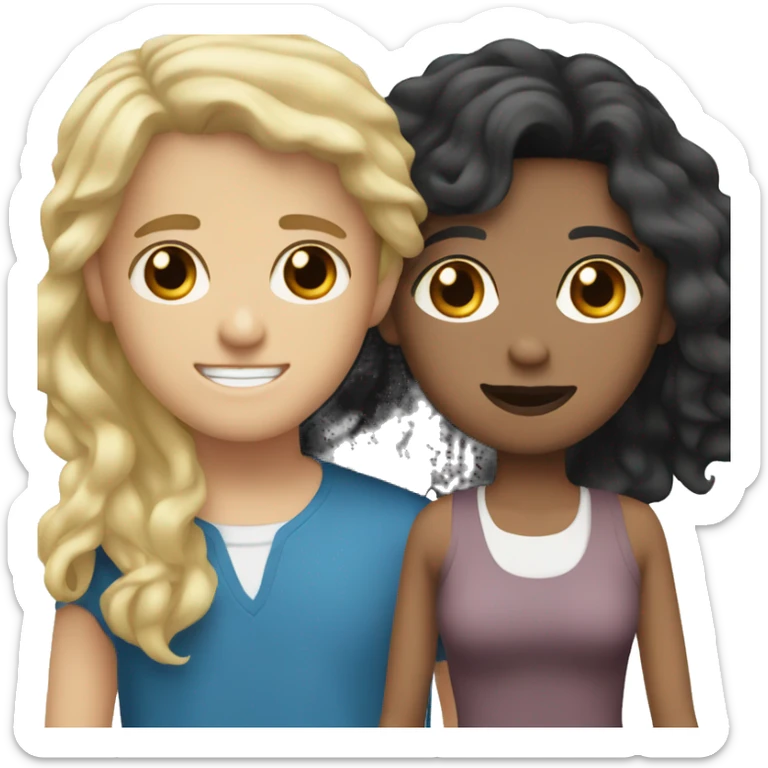 Couple brown guy with black hair with brown eyes and white girl with blonde and brown hair with blue eyes  sticker