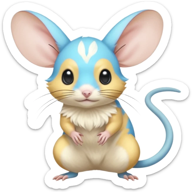 Yellow and cyan-blue Gerbil-Jerboa-Minccino-Emolga-Pachirisu-Pokémon-Fakémon-hybrid-fusion-creature  sticker