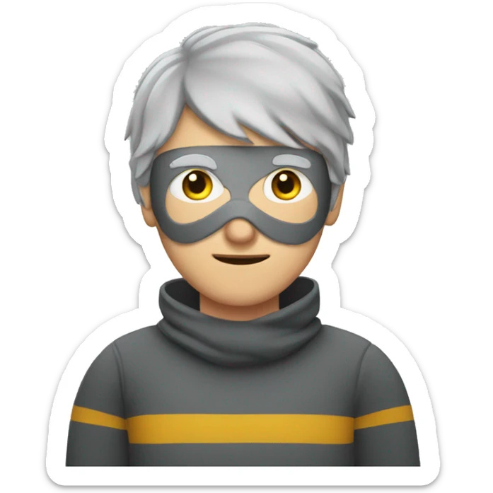 Burglar with eye mask and striped jumper and grey hair sticker