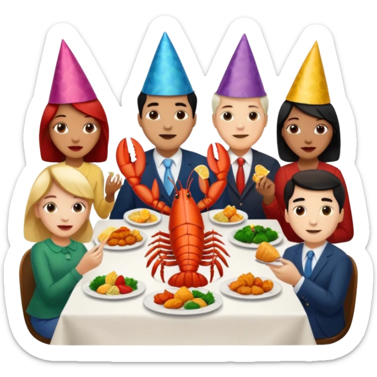 Too many people eating lobster at a family party sticker