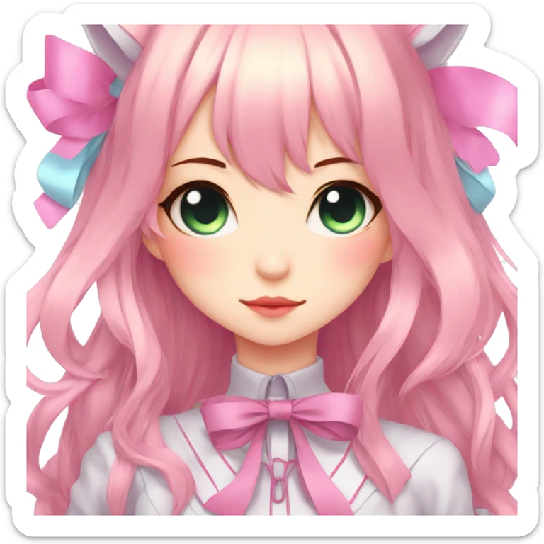 Edgy Kawaii Cute Cool Beautiful Elegant Pretty Pastel Anime Catgirl with ribbons sticker