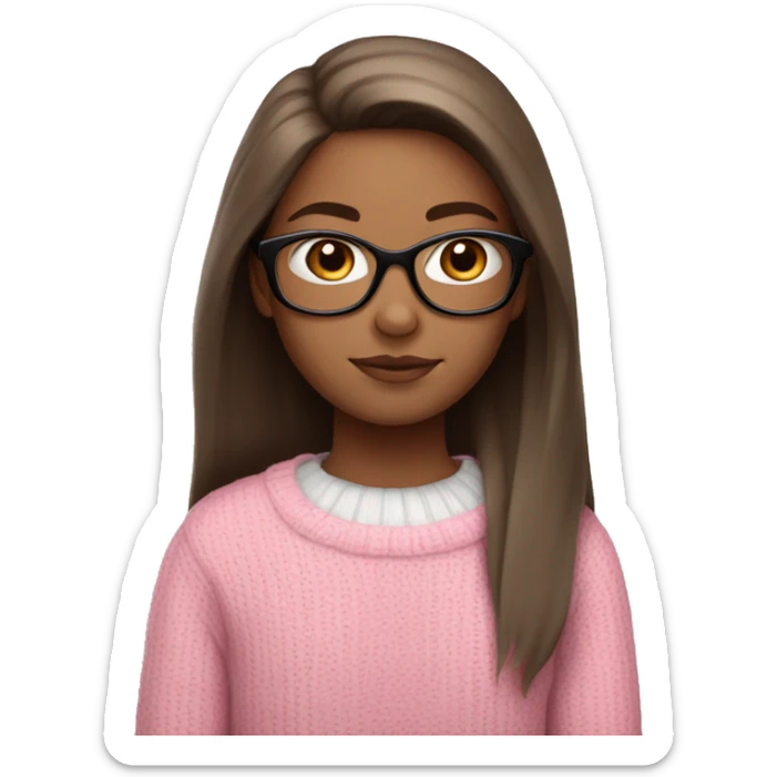  Girl With white skin , straight long brown hair in pink sweater with white glasses  sticker