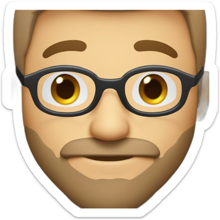 cara de hombre blanco con barba blanca, sin bigote, cejas café,lentes azules redondos, sorprendido sticker