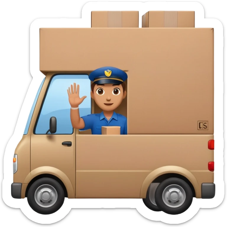 delivery truck with a supplier waving from the window, back of the truck completely filled with packages sticker