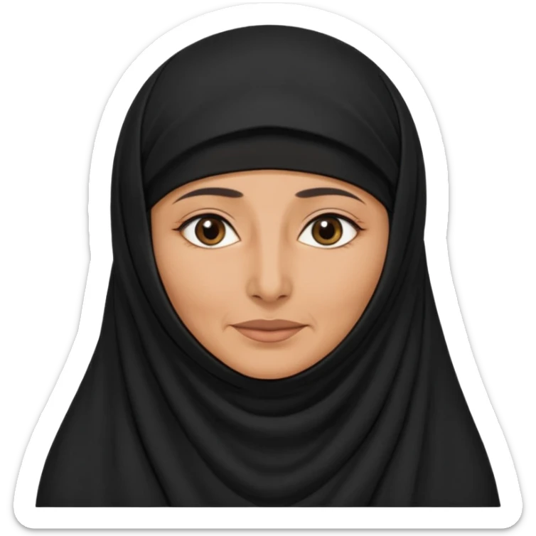 an old emirati women wearing traditional cloths covers her face with burg'a a;; the cloths and burqa'a are black no accessories sticker