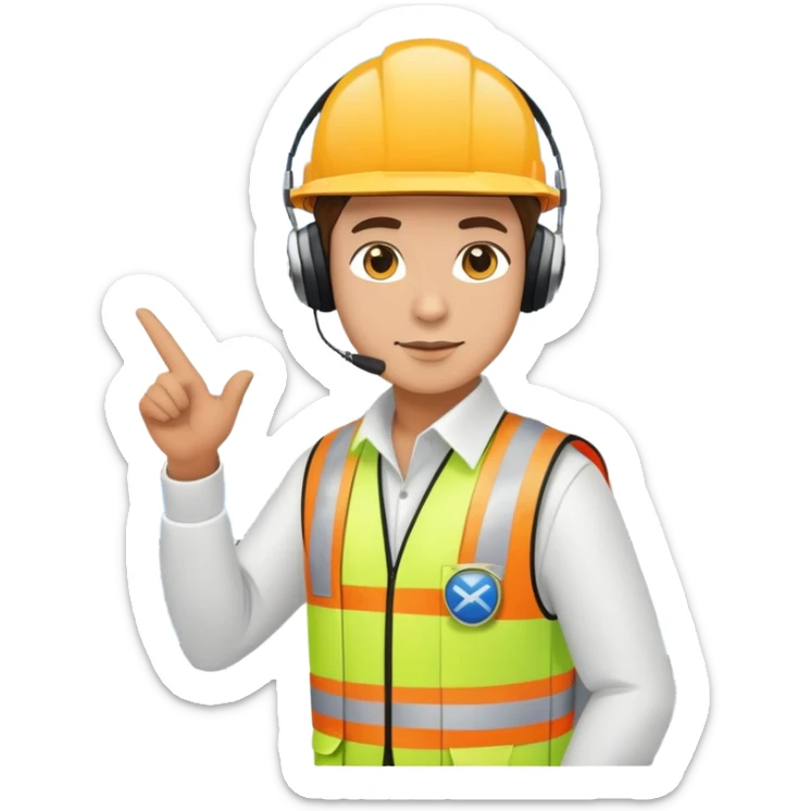 ramp agent at airport wearing reflective vest and headphones, directing aircraft sticker