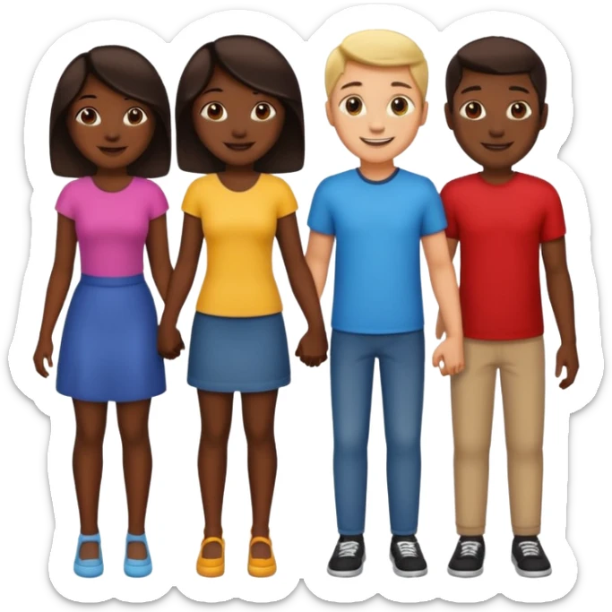 Multiple of friends with dark skin females and males holding hands sticker
