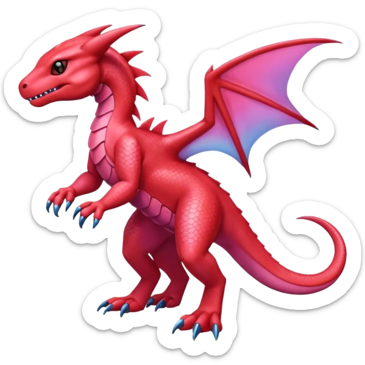 Cute Shiny pink iridescent Guilmon-Salandit-Fakémon-hybrid-creature (full body)  sticker