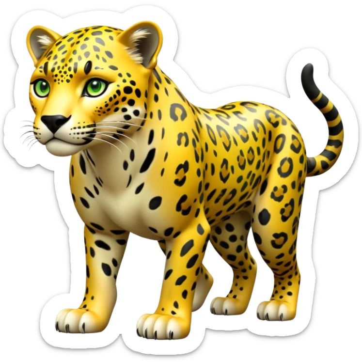 cinematic-jaguar-realistic-full-body-on all fours-emoji,-sleek-powerful-frame-poised-for-action,-yellow-fur-adorned-with-bold-black-rosettes,-head-tilted-dramatically,-piercing-green-eyes-locked-onto-its-prey,-simplified-yet-realistic-focused-features,-highly-detailed,-glowing-with-an-almost-sarcastic-glow sticker