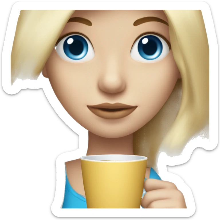 long blonde hair blue eyed girl holding coffee sticker