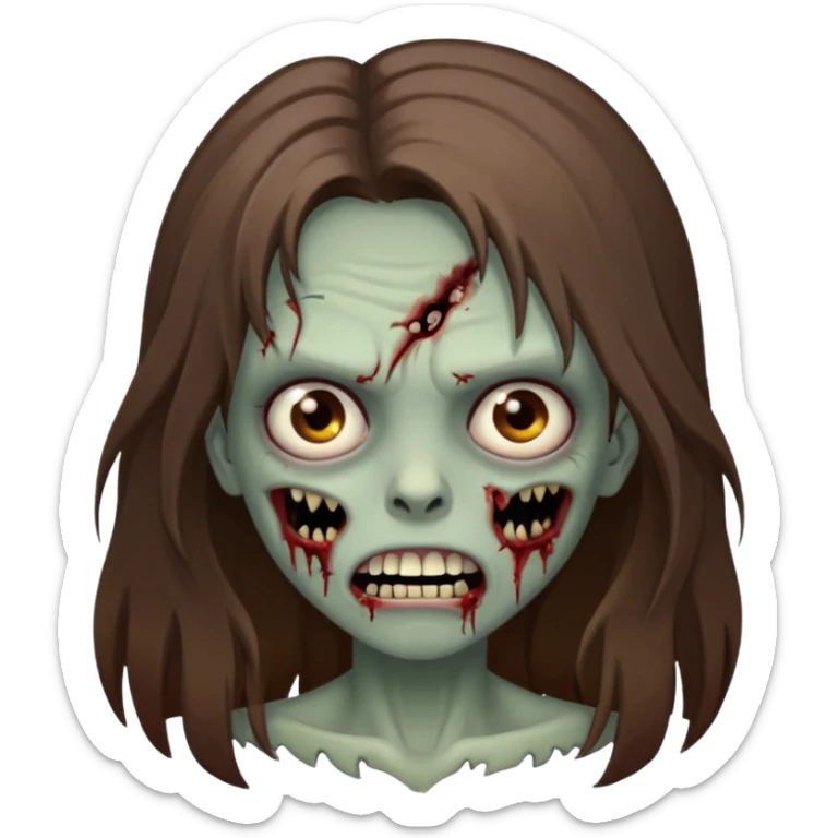Girl zombie with brown long hair with teeth and serious face  sticker