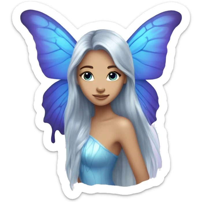 Beautiful, blue flower, fairy, blue, silver, purple, long hair, big butterfly wings sticker