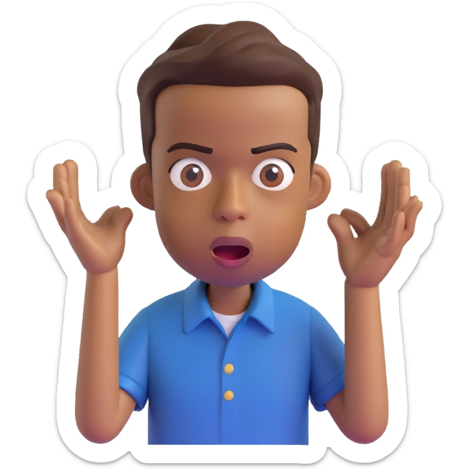 3D emoji of Chris Rock, surprised expression, short hair, brown skin, wearing a casual shirt, Microsoft 3D Fluent emojis style sticker