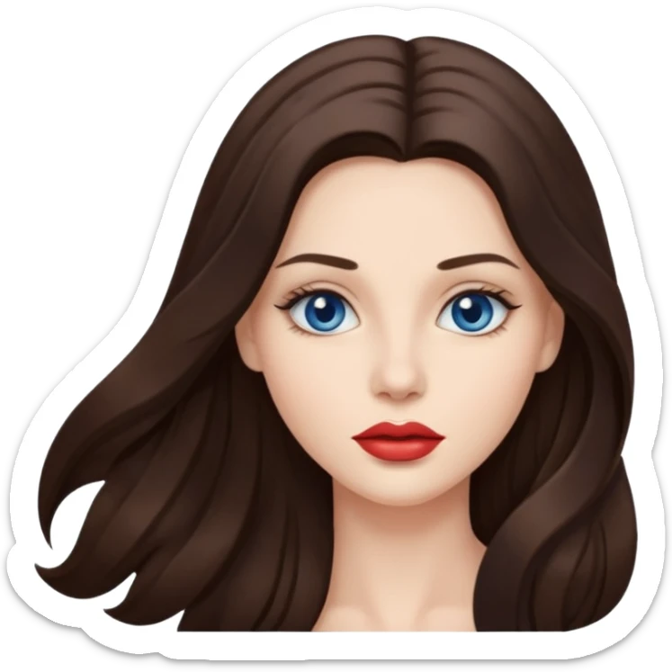 Woman with fair skin long brunette hair dark blue eyes and full lips sticker