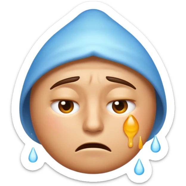 Apple-style emoji illustration of a person sweating, overheated face with sweat drops, half-closed exhausted eyes, annoyed or angry expression, soft 3D emoji style, smooth gradients, rounded shapes, centered composition. sticker