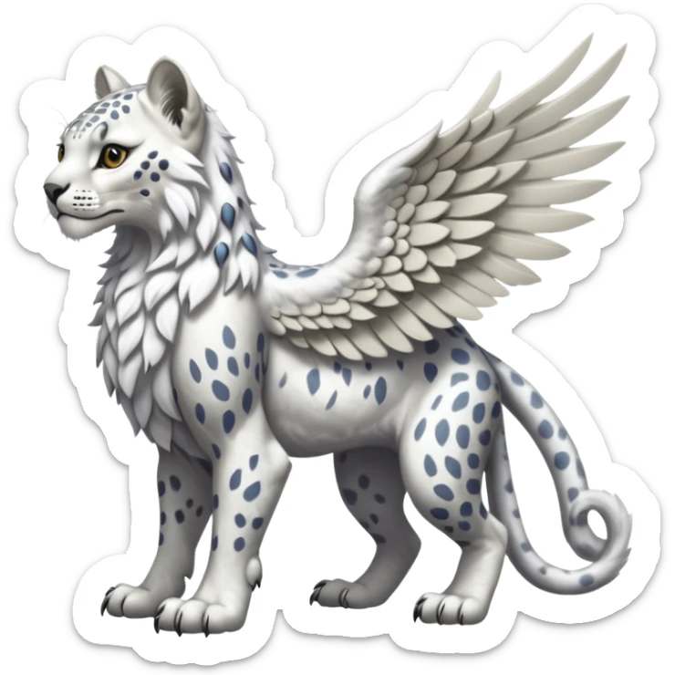 Albino white-furred Snow-Leopard-Gryphon-griffin-chimera-hybrid, full body sticker