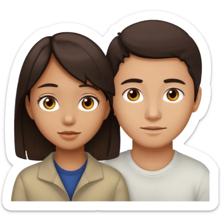 A darker Asian girl with brown eyes and dark brown hair, with her white boyfriend who has hazel eyes and light brown hair. sticker