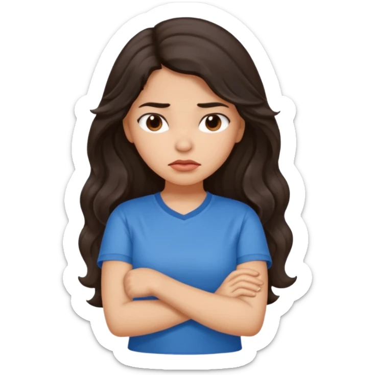 Hispanic girl with long wavy hair crossing her arms and pouting sticker