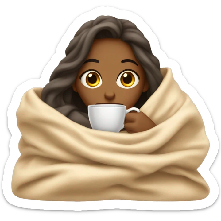 girl inside a blanket sipping coffee eyes closed sticker
