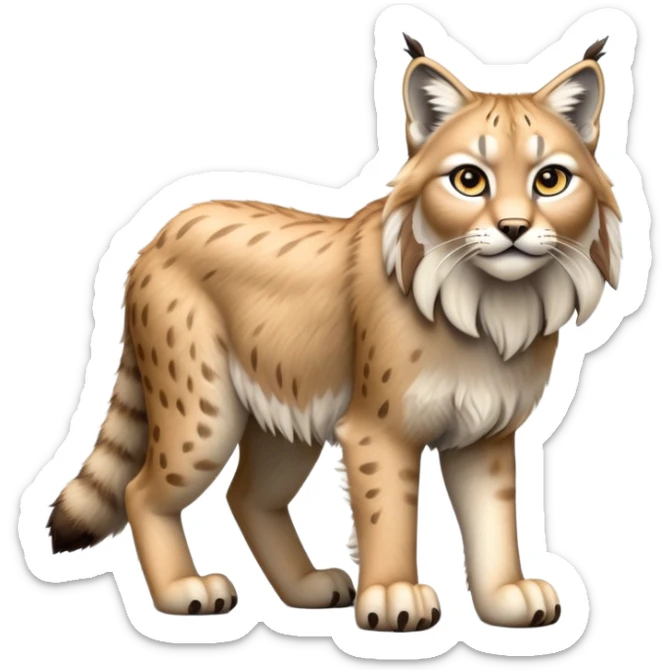 Cinematic-Lynx-Realistic-Full-Body-Standing on all fours-Emoji – head tilted dramatically, fur with faint spotting, long legs and large paws poised elegantly, simplified yet realistic focused features, highly detailed, glowing with an almost sarcastic glow zoomed out showing fluffy shoulders sticker