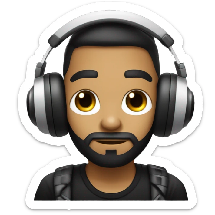 DJ DE PIEL BLANCA CON PELO NEGRO AURICULARES Y CONSOLA DE DJ EN SUS MANOS sticker