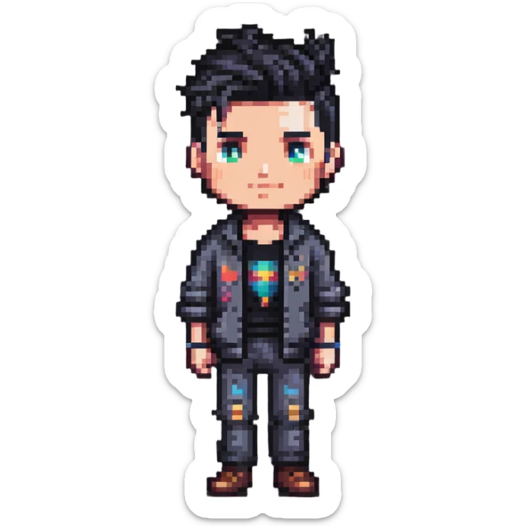 modern pixel art male character with contemporary clothing and hairstyle sticker