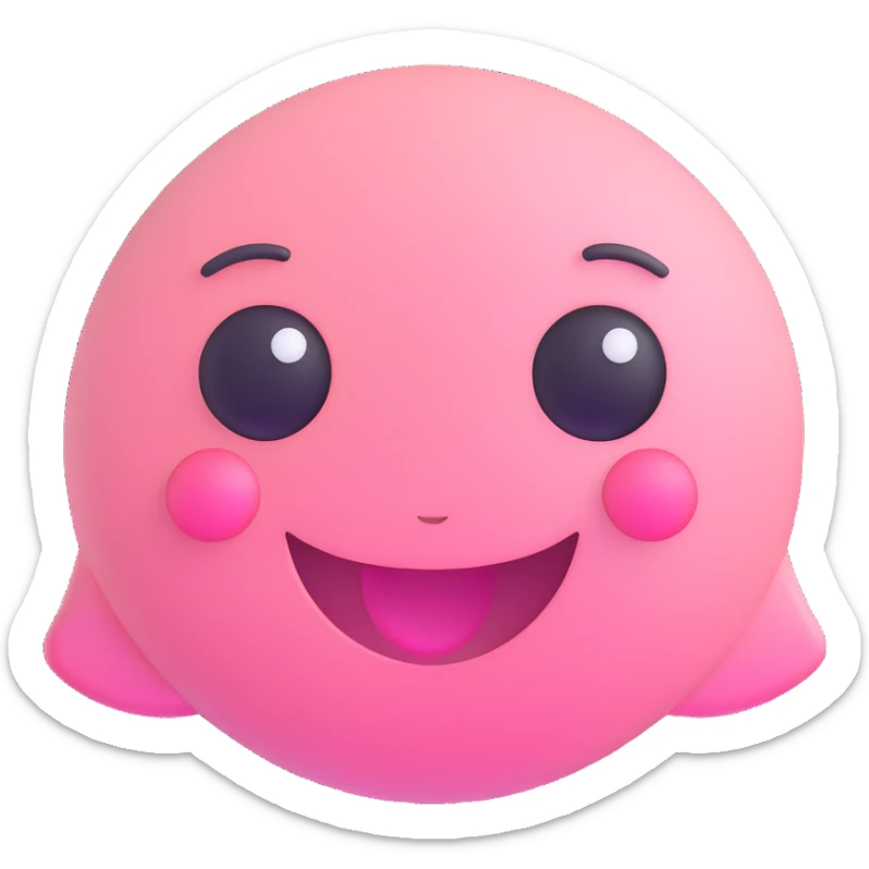pink innocent pretty emoji with gentle smile sparkling eyes soft pastel colors cute sweet expression sticker