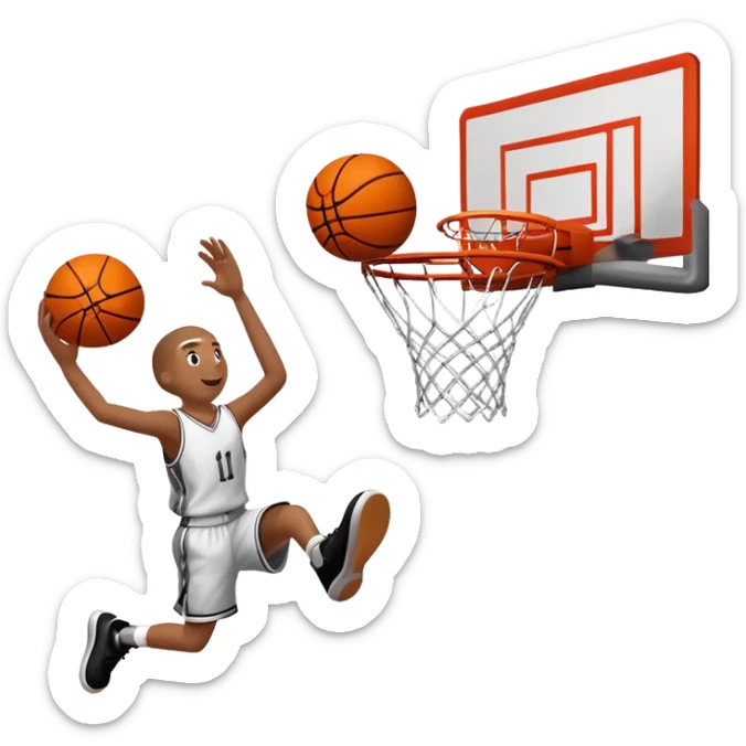 A close-up of a basketball swishing through the hoop, with the net slightly bouncing. The background features a blurred basketball court, capturing the excitement and precision of scoring in the game. sticker