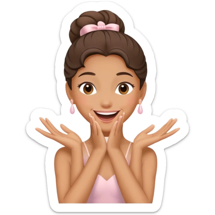 The ballerina laughs sweetly, covering her mouth with her hand sticker