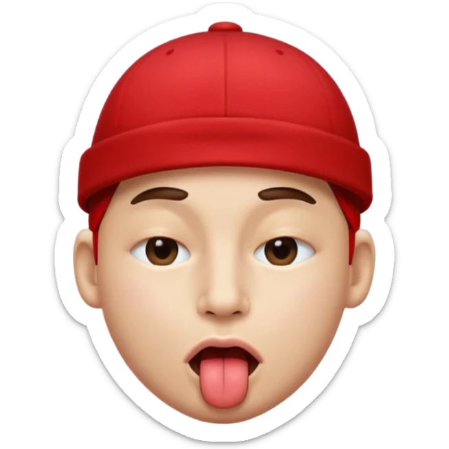 I want an emoji with a face with its tongue sticking out to the side and also with one eye closed to the side and also with a red cap.  sticker