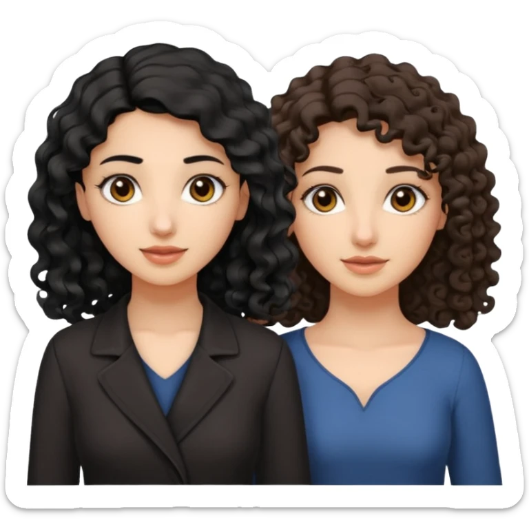 Arab woman with curly black hair and white girl with wavy light brown shoulder-length hair and slightly sloping brown eyes sticker