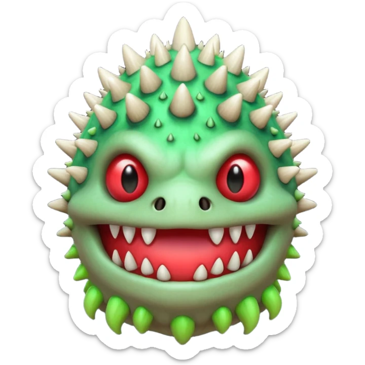poisonous mushroom monster portrait, head and shoulders only, toxic green glow, scary grin, spiky mushroom head, 3D cartoon, mobile game icon style, clean background, no text, no watermark

 sticker
