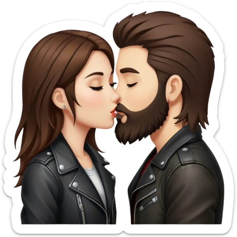 A rocker girl with kissing a brunette boy with a beard and leather jacket  sticker