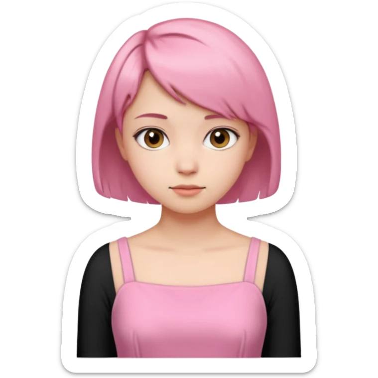 Un emoji de una. Chica adolescente vestido rosado pelo corto casi por los hombros sticker