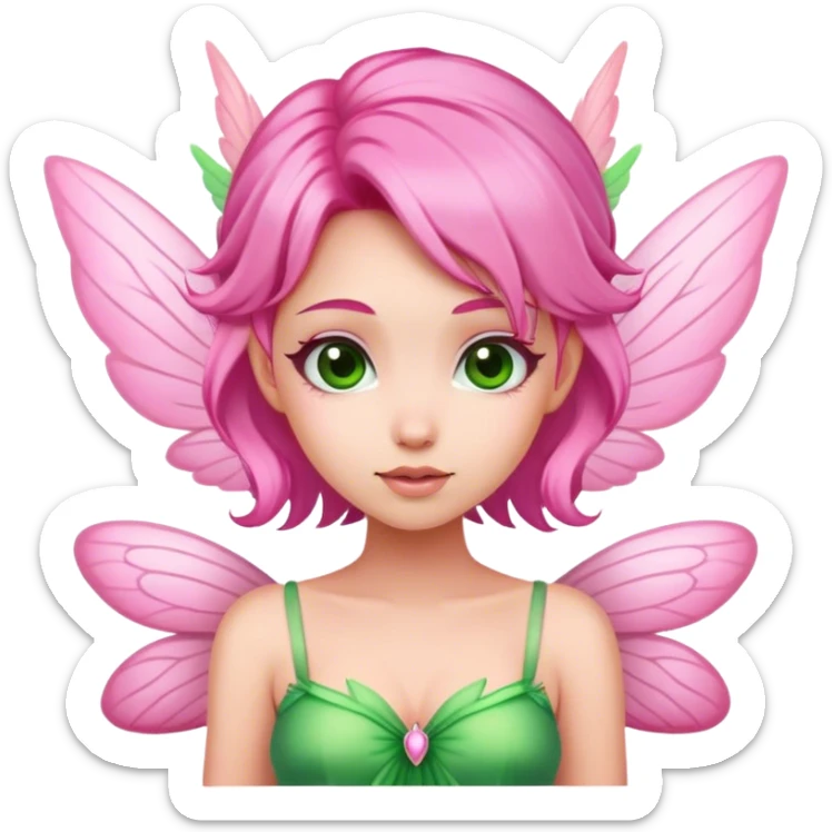pink fairy with pink hair and pink wings in green dress love love love sticker