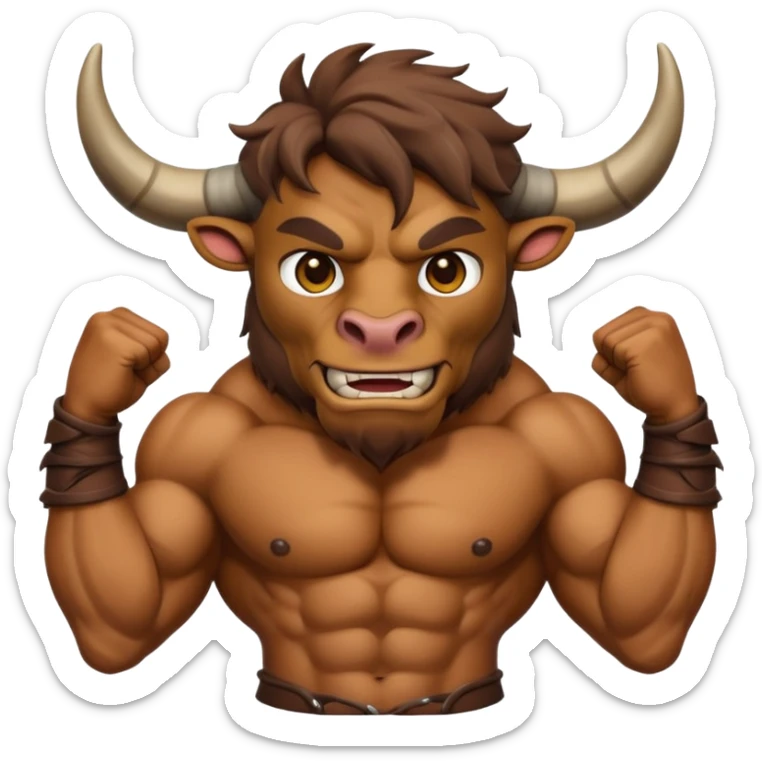 An emoji of a Cretan Minotaur. It has the body of a man and the head of a bull. sticker