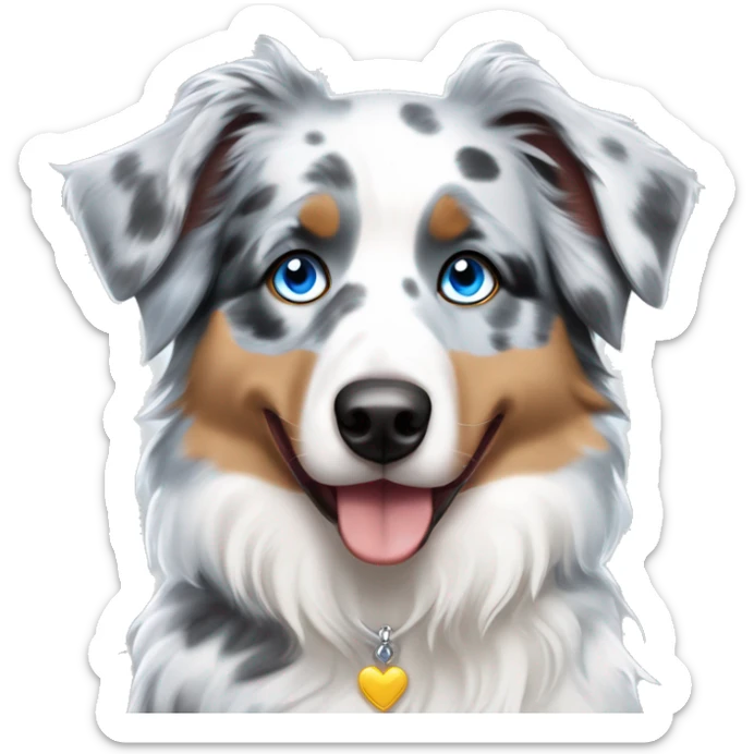 Blue Merle Australian shepherd with blue eyes one ear sticking up angel halo sticker