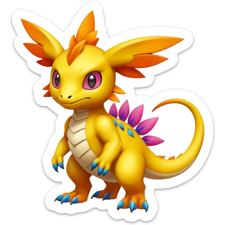 Colorful Vibrant Unique Pokémon-Digimon-Fakémon-hybrid-creature (full body) sticker