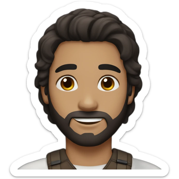 long straight brown-black hair, white skin men, with brown eyes, and a little bit of beard sticker