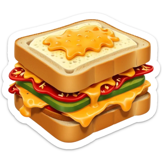 spicy sucuk sandwich object icon, toasted bread, sliced spicy sucuk inside, melted cheese, red chili peppers, steam coming out, 3D cartoon, mobile game icon style, centered, clean background, soft shadow, no text, no watermark
 sticker