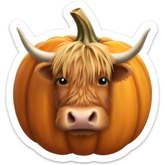 highland cow head peeking out of  the top of a pumpkin sticker