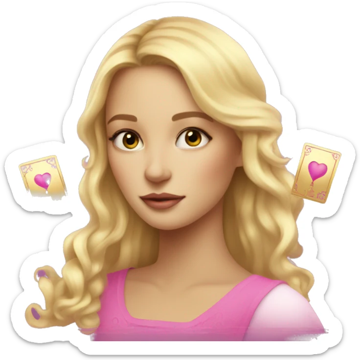 Blonde beautiful girl with pink pink tarot gold cards sticker