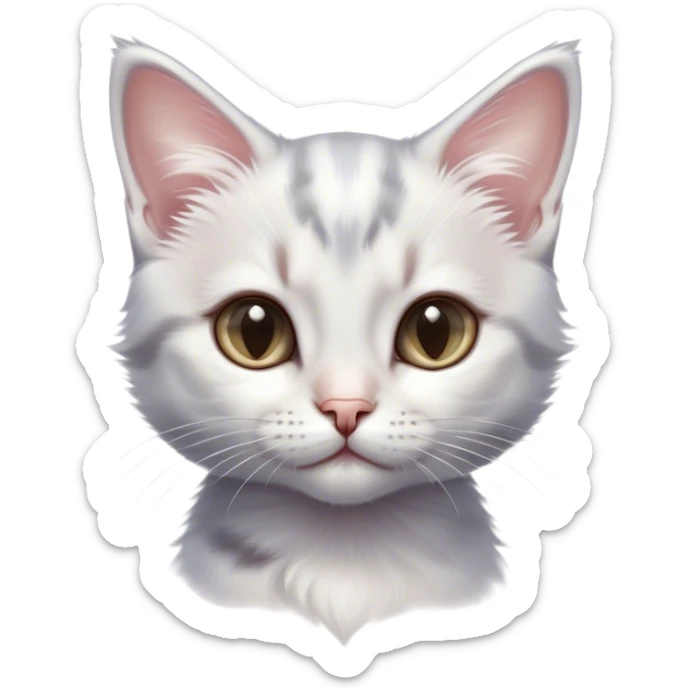 Cinematic Kitten, Ultra realistic 32k HD, Breathtaking piece of art, rim lighting, hauntingly beautiful art, mostly greyscale, Balanced features, highly detailed digital artwork, glowing with silver light, glowing, high shine, deviant adoptable, highly detailed clothing, remembrance, a painting of white silver, fanciful, enchanting, ghostly, embodying the essence of both reality and fantasy, dreamy, dreamy glow, optical illusion, immaculate composition, complex pose, air composition. The image is so lifelike that it feels as though it could leap off the canvas at any moment sticker