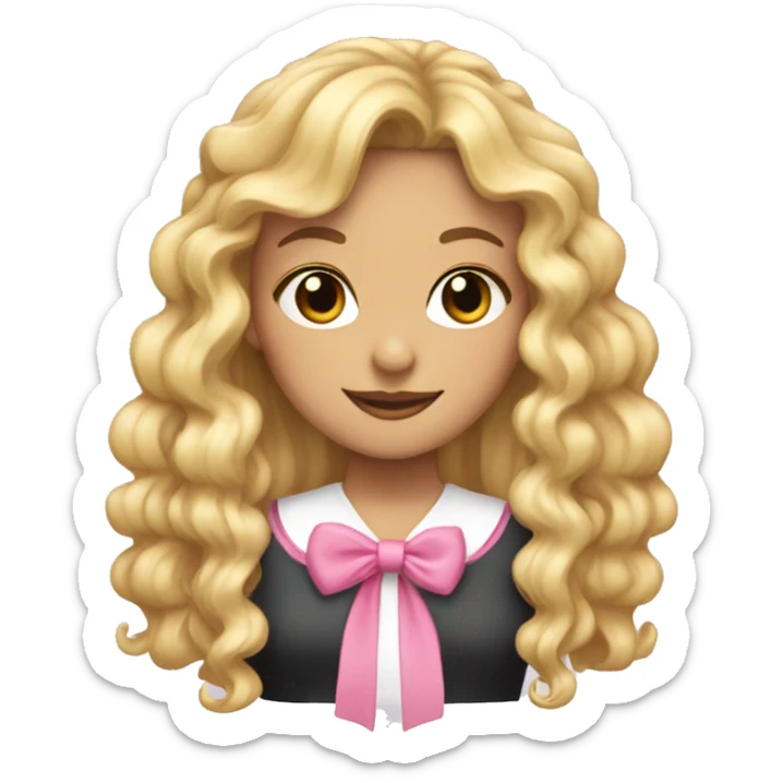 Blonde girl with long ringlets, bangs and pink bows in her hair  sticker