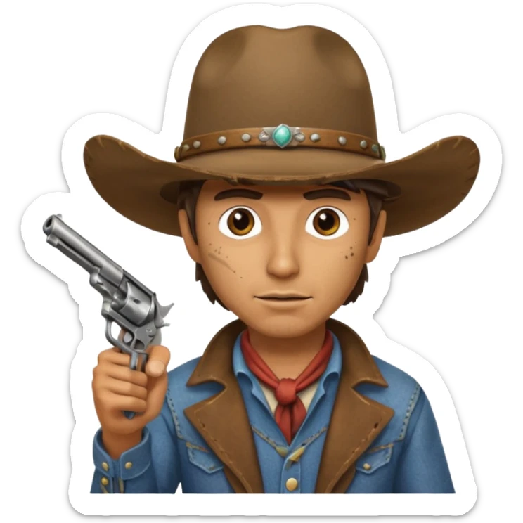 A cowboy pointing his revolver in front of you and saying, "Give me your money." sticker