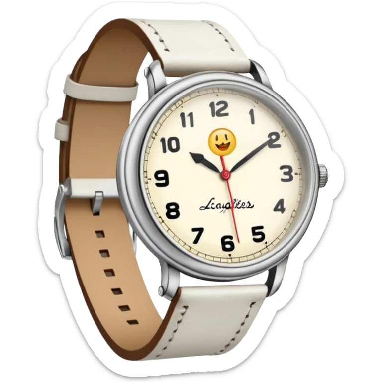 jolie montre à aiguilles, vintage, de couleur blanche, bracelet blanc en cuir sticker