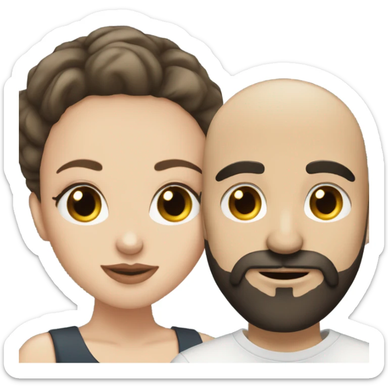 White girl dark hair kissing mixed bald man with beard sticker