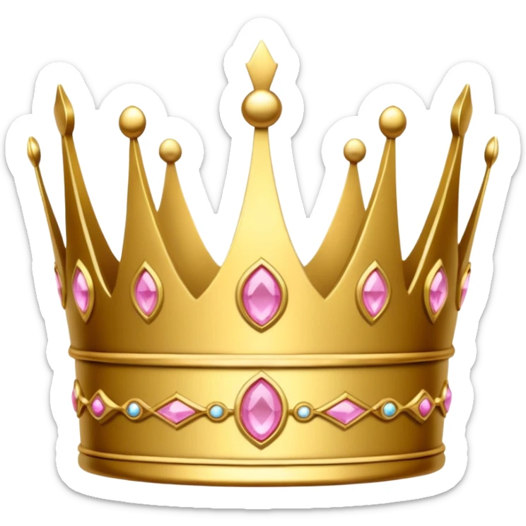 A luxurious golden crown with pink accents and elegant details, featuring a prominent empty space or cutout in the center cause I will write there sticker