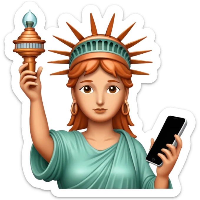 The Statue of Liberty is on the phoneThe Statue of Liberty is on the phone sticker